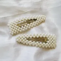 パール装飾 ホワイト ヘアピン 2個セット