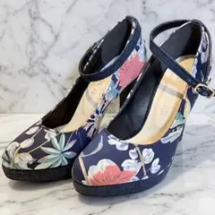 花柄 パンプス 23cm CECIL McBEE アンクルストラップ 美品