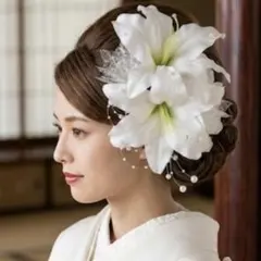 カサブランカ髪飾り 卒業式髪飾り 袴髪飾り 謝恩会 和装 ホワイト パール