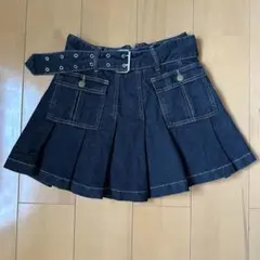 デニムプリーツスカート ベルト付き ミニ丈