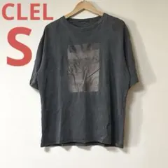 CLEL ヴィンテージデザイン 半袖 ピグメント プリントTシャツ ブラック S
