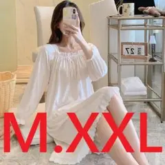 【55-3】白・ナイトウェア・ルームウェア・ネグリジェ M・XXL