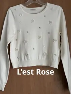 L'est Rose ビーズ(ビジュー)装飾 ホワイト(アイボリー系)綿セーターのサムネイル