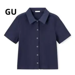 GU ジーユー　カーディガン　半袖　リングドットボタン　ネイビー　S