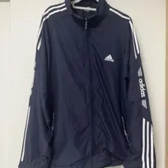 【希少】アディダス 90s ナイロンジャケット XXL 紺 デカロゴ 万国旗タグ