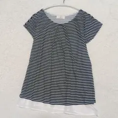 極美品 ルスーク ボーダー チュニック 裾シフォン 38 M 紺×白のサムネイル