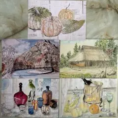 水彩画 はがきセット 5枚と封筒1枚