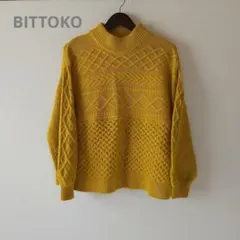 BITTOKO マスタード ケーブルニットセーターのサムネイル