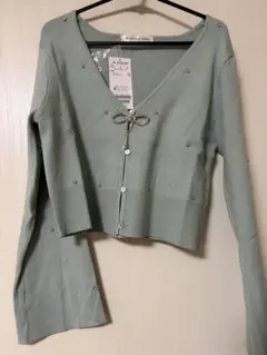 ミントグリーン ビジュー付き カーディガン L