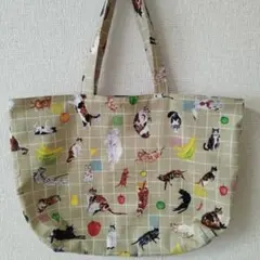 ハンドメイド　大きめ　エコバッグ　トートバッグ　猫柄　フルーツ