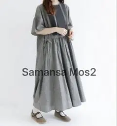 美品 サマンサモスモス フレアスリーブレースワンピース チャコールグレー フリル