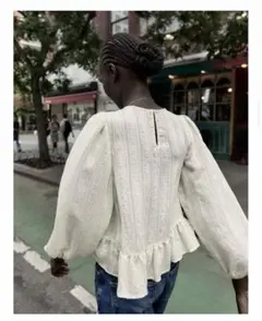 ZARA ロマンティック　インテルステッチブラウス　L