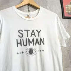 US古着 STAY HUMAN アイプリント メッセージTシャツ 白 M 希少のサムネイル