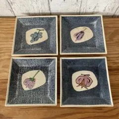 【昭和レトロ】銘々皿　角皿　果物皿　菓子皿　４枚セット