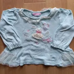 Mezzo Piano 水色 刺繍 Tシャツ 90