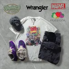 【アメコミ/Y2K】MARVELプリントT×Wranglerカーゴショーツコーデ
