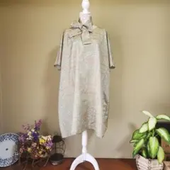 ★着物リメイク★　ザックリゆったり チュニックネックリボン付き　本場大島紬