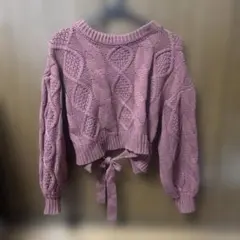 ケーブルニット クロップドセーター ピンク