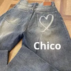 Chico ハートプリント ボックス ワイド デニムパンツ M サイズ1