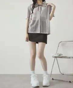 MONO-MART リボンタイスキッパーレースシアーシャツのサムネイル