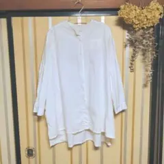ノーカラー長袖シャツ　白