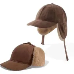 2WAY スエード イヤーフラップキャップ 耳付 防寒 ファー帽子