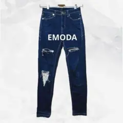a1077 EMODA スキニーデニム クラッシュダメージ 細見え インディゴのサムネイル