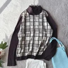美品(L)シャンドマルス/毛100%ニット/長袖セーター/日本製/タートルネック