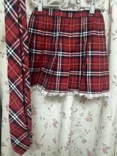 コスプレ アイドル風 スカート＆ネクタイセット AKB48 なんちゃって制服 赤のサムネイル