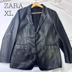ZARA ザラ　エコレザー　テーラードジャケット　ブラック　 XL メンズ