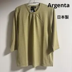 Argentaボーダー五分袖Tシャツ　カットソー　レディース　涼感素材　日本製