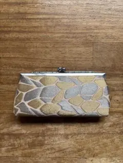 つづれ織　がま口財布 石模様 ゴールドグレー　和装小物