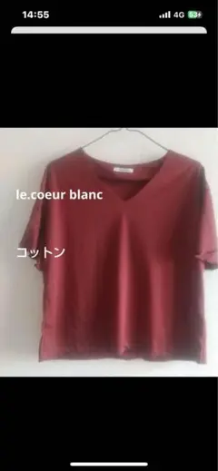 le.coeur blanc バーガンディ Vネック 半袖 コットン