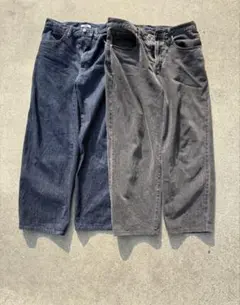 即購入OKダークブルー・ダークグレー ワイドレッグデニムパンツセット　値下げ可能