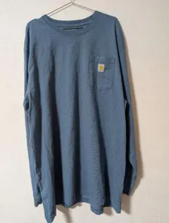 カーハート 長袖ポケT 2XL TALL くすみブルー ロゴロンT ゆるだぼ