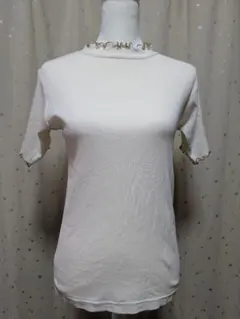 アイボリー リブ編み Tシャツ フリル付き　サマンサモスモス　SM2