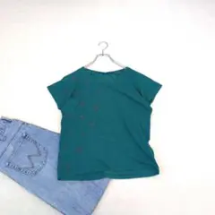 HusHusH/ハッシュアッシュ◇Vネックラメ入り星柄Tシャツ☆半袖『38』緑
