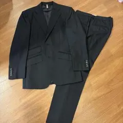 【麻布テーラー】黒　ストライプ　ビジネススーツ上下