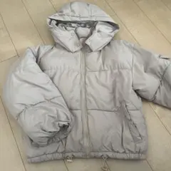 グレージュ　フード付き ダウンジャケット M