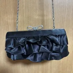 フリル付きビジューリボン　パーティバッグ　クラッチバッグ　結婚式　成人式