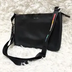 【美品】ポールスミス ショルダーバッグ レザー マルチストライプ ブラック 本革