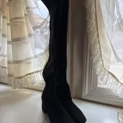 RANDA ブラックスエードニーハイブーツ