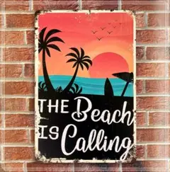 新品未使用　ブリキ看板　THE Beach IS Calling　レトロなビーチ
