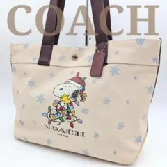 COACH × PEANUTS スヌーピー コラボ トートバッグ 雪柄 ネイビー