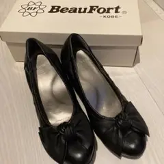 BeauFort 黒 リボン付き中ヒールシューズ