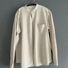 Global work ホワイト バンドカラー 長袖シャツ