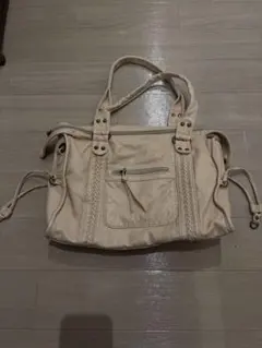 2WAY ハンドバッグ アイボリー 編み込みデザイン