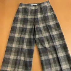 ウール混紡 ブラウン系チェック ワイドパンツ