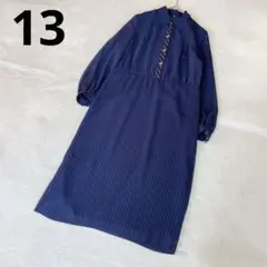 大きいサイズ 刺繍 袖透け感 襟付き 長袖 ロングワンピース ネイビー 13