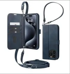 iPhone15Proケース手帳型米軍MIL規格ストラップ付ウォレットS・プロ